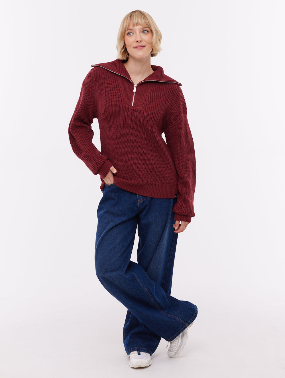 Thurynn Oversize Zippered Funnel Sweater - Red
